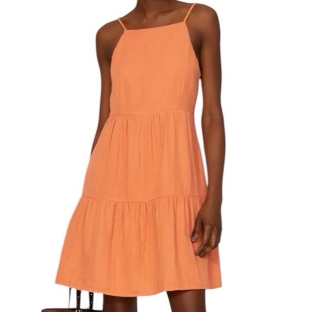 Louna Orange Cotton Gauze Tiered Mini Dress Open Back Size L Summer Vacation